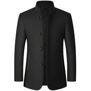 Men's casual formal style lambskin jacket - stand-up collar single-breasted side pocket jacket, semi-formal office occasions and daily wear in autumn and winter - polyester fiber lining for cold resistance and warmth, texture fabric design