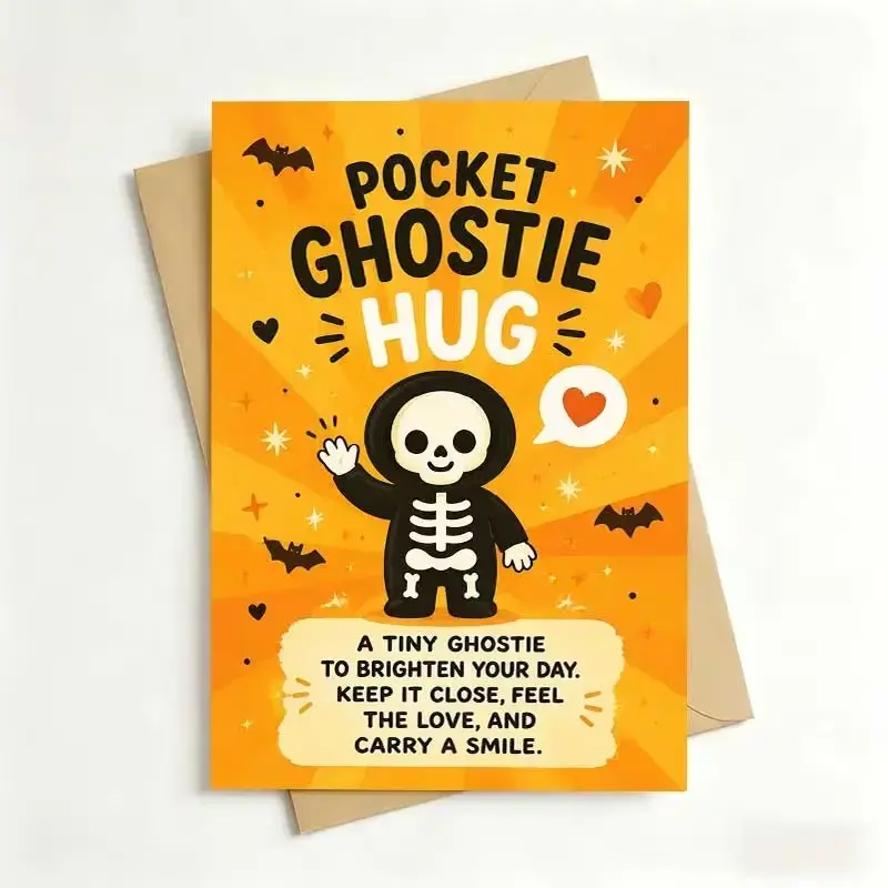 Cute Halloween Greeting Card with Skeleton Waving Design, Perfect for Friends, Cartooon Style Festival Card, Includes Matching Envelope