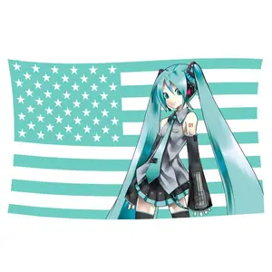 3*5FT Anime Hatsune Miku Flag Indoor Outdoor Party Decoration Durable Room Decoration Funny Banner Tapestry Flag Suitable For Wall Decoration College Colorful