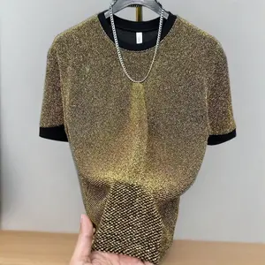 Men's Trendy Loose Top Summer New High-end Shiny Short Sleeve Men's New Versatile Shiny Silk T-shirt