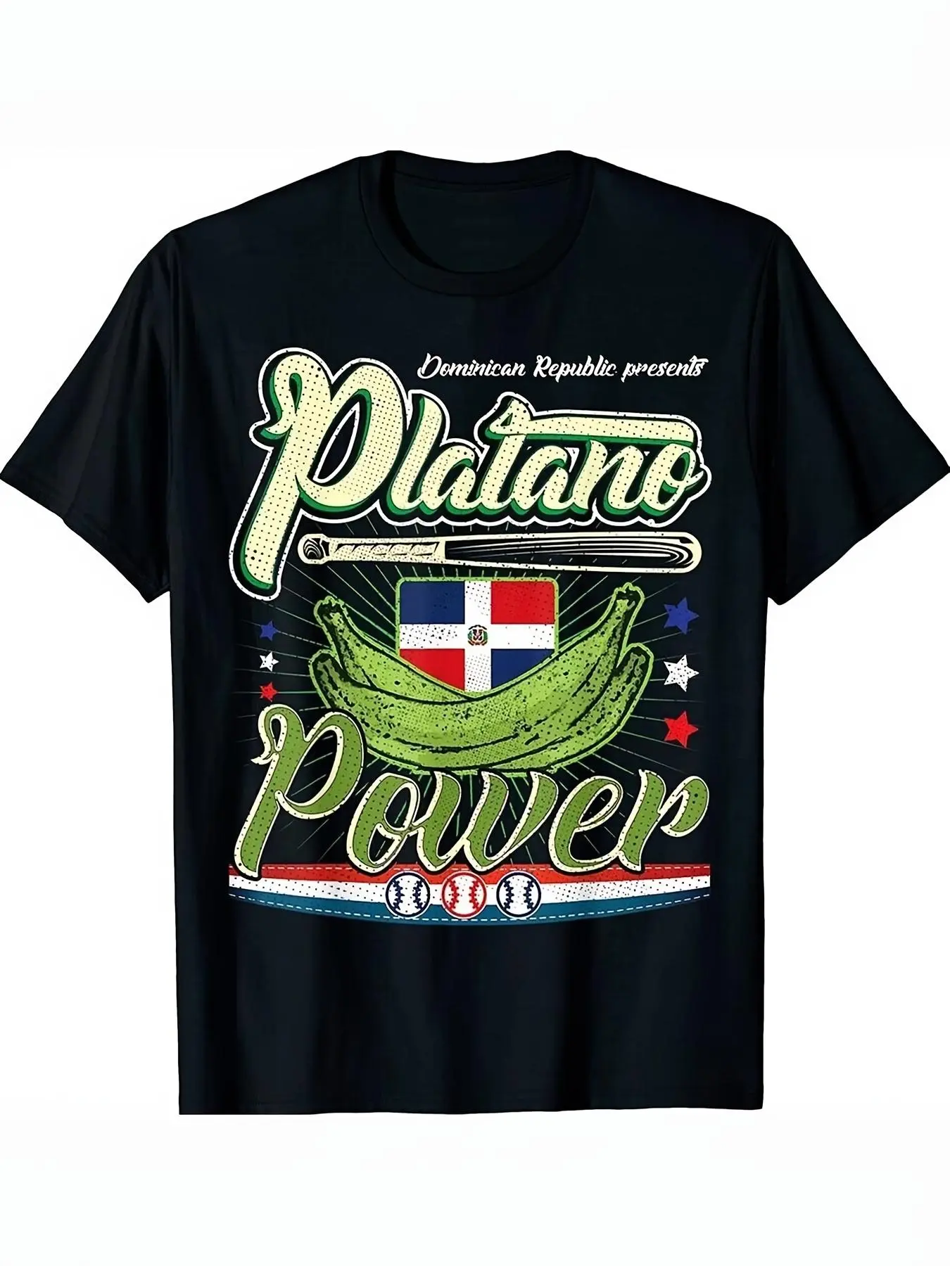 Platano Power Dominican Republic T-Shirt | DR Flag & Baseball Graphic | Unisex Cotton Casual Tee