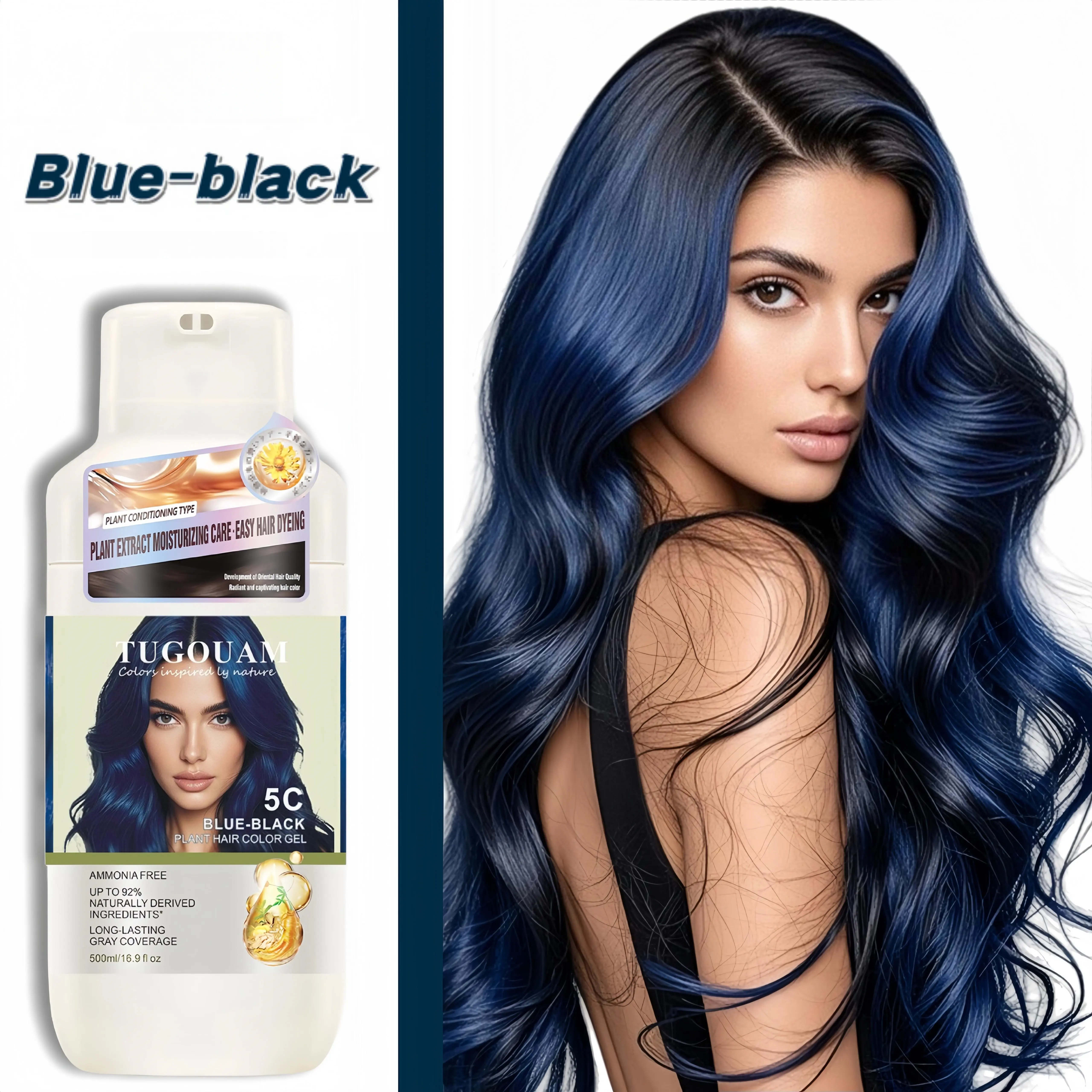 Blue-Black Semi Permanent Hair Coloring Shampoo - Ammonia-Free, Plant-Based Natural Colorant Dye, Easy Home Application, Salon-Quality Results, Scented, Unisex, Lasts Up to 12 Weeks, Blue Hair Dye Haircare Product, Semi Permanent Color