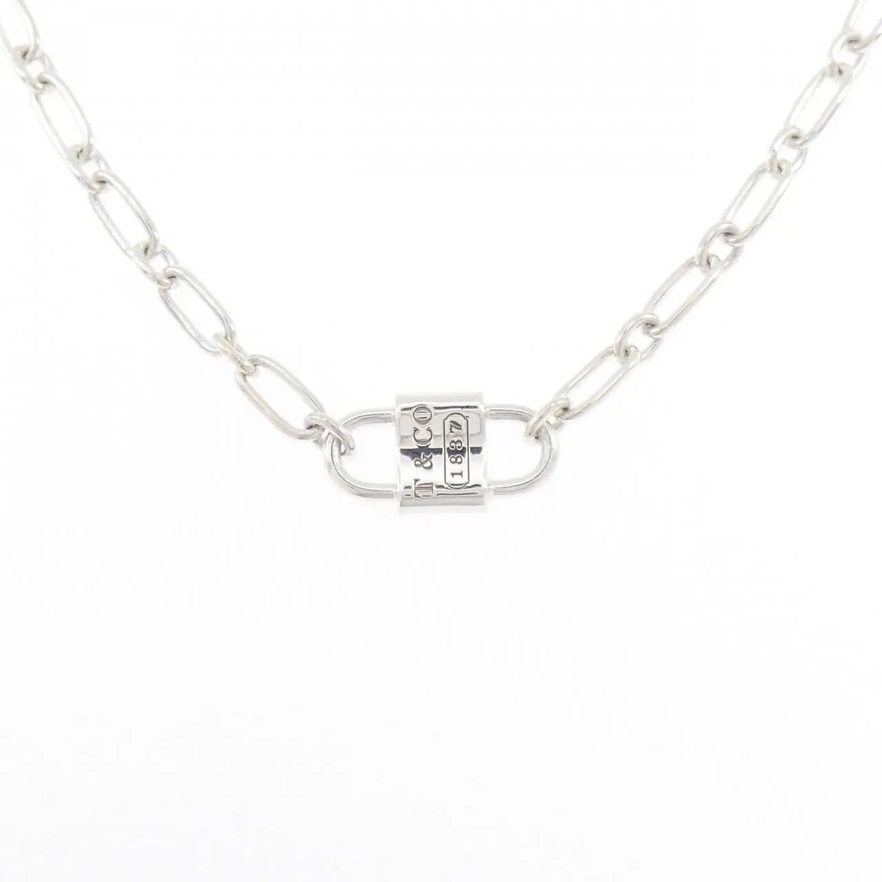 Pre-owned Tiffany & Co. Sterling Silver 925 (Ag925) Small Leather Goods Tiffany 1837 Small Double Lock 925 Silver Necklace
