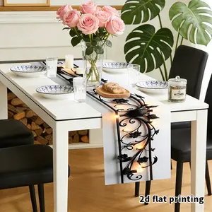 Vintage Iron Art Table Runner, Vine Scroll Print, Floral, Fabric, 2D Flat Printing, Decorative Home Decor, Dining Room, Entryway Desk