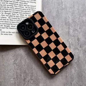 Timeless Black Checkerboard Pattern Phone Case  Iconic Retro Check Print Featuring A Soft Pu Leather Patch Panel And Precision Camera Cutout, Blending Sophisticated Tactile Feel With Reliable Drop Protection For iPhone 17 16 15 14 13 12 11 X XS