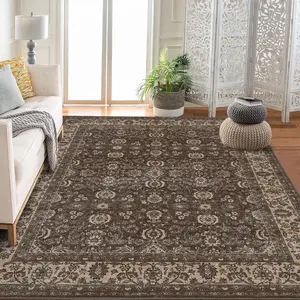 Garvee Vintage Floral Rugs for Living Room, Washable Brown 8x10 Area Rugs, Low Pile Non Shedding Stain Resistant Rugs for Bedroom Dining Room Home Office Department