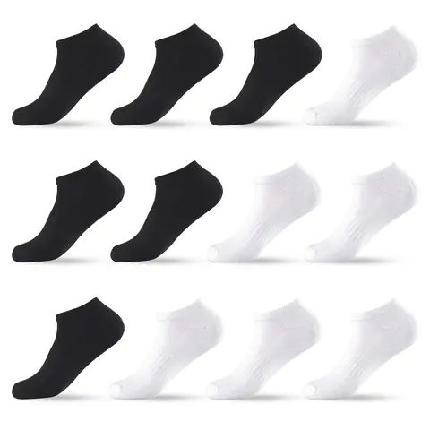 12 Pairs Unisex Cushion Crew Socks Cotton Blend Athletic Sports Workout Running Cushioned Socks Comfort Cozy Sweat-absorbing Anti-Slip Comfy Value Pack