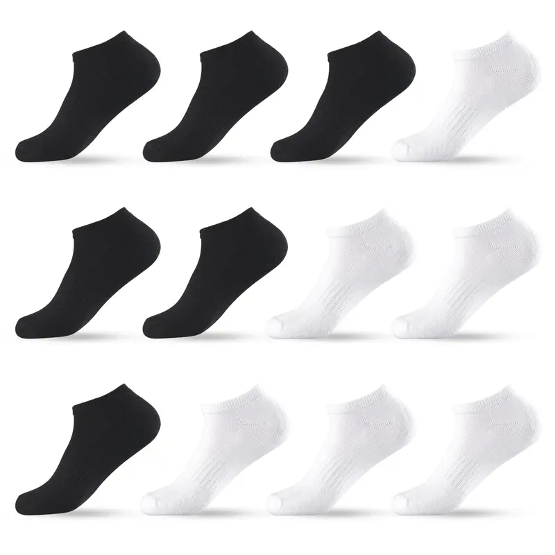 12 Pairs Unisex Cushion Crew Socks Cotton Blend Athletic Sports Workout Running Cushioned Socks Comfort Cozy Sweat-absorbing Anti-Slip Comfy Value Pack