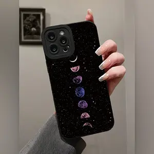 A Starry Sky Galaxy Image Moon Change Pattern Anti-drop Wear-resistant Phone Case, Suitable for iPhone 17 Air/16 Plus/15 Pro Max/14 Pro/13/12/11/XS Max/X Phone Case, Ideal Gift for Family, Friends, Lovers, Girlfriends on Holidays MS84