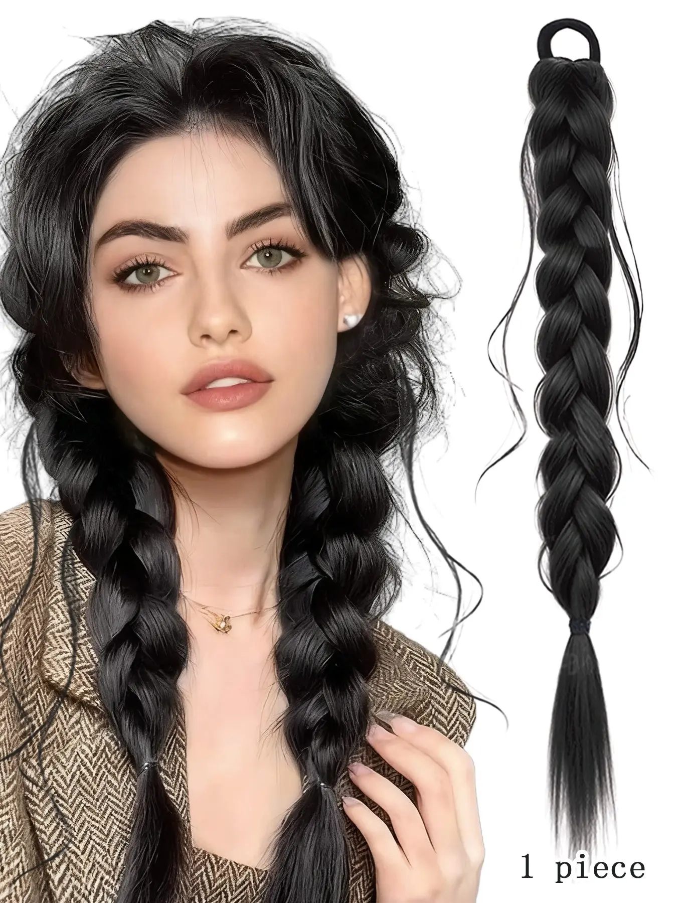 Synthetic Fiber 22-Inch Stretch Hairband Braided Ponytail Wig, Synthetic Hair Extension Accessory, Messy Ponytail Style, Synthetic Ponytail Hairpieces