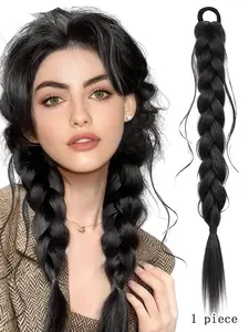 Synthetic Fiber 22-Inch Stretch Hairband Braided Ponytail Wig, Synthetic Hair Extension Accessory, Messy Ponytail Style. Suitable for all hair types and daily wear, creating a natural braided ponytail effect. Synthetic Braiding Hair