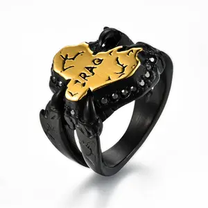 OIDEA Men's Double Claw Map Ring - Retro 316 Stainless Steel Band with Black Mineral Stone, Gothic Statement Decorative Ring, Double Claw Rings, Retro Rings