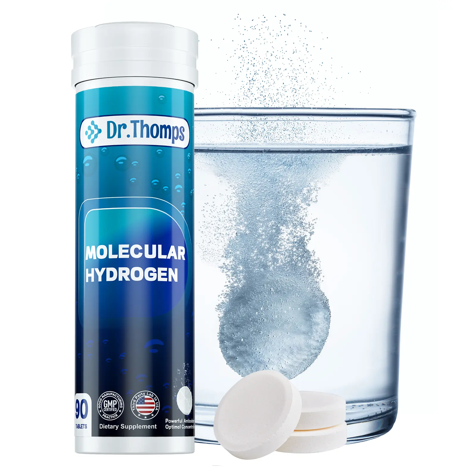 Dr. Thomps H2 Molecular Hydrogen - Pure Magnesium - 8 PPM (Suitable for Drinking Water) - Supports Healthy Aging, Cellular Energy, and Brain Health - 90 Tablets