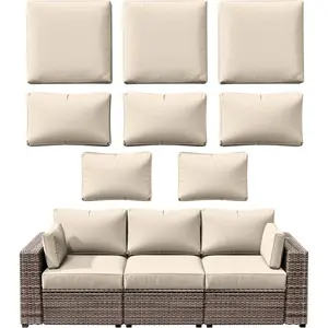 8p Outdoor Cushion Slipcovers Outdoor Patio Cushions Covers Replacement  with Zipper for 3-Seat Rattan Sofa Patio Furniture Cushion Covers, Covers Only