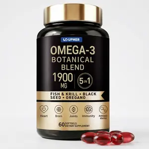 UPMER Omega-3 5-in-1 Fish Oil Softgels with Krill Oil, Black Seed Oil & CoQ10 | Heart, Brain & Joint Support | 60 Softgels Vitamin Dietary