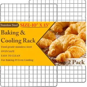 2PCS Cooling Racks for Baking & Cooking 10” x 15” Heavy-Duty Stainless Steel Wire Racks Oven & Dishwasher Safe Perfect for Baking, Grilling, Roasting & Cooling Fits Jelly Roll Sheet Pans Durable Silver Racks