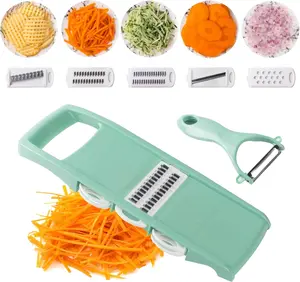Handheld Mandoline Slicer for Kitchen, Vegetable Slicer Multi Blade Potato Chip, Veggie shredder, Vegetable Cutter, Julienne Shredder and peeler For Small Job In Kitchen Blue