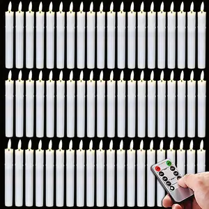 60 Pcs Flameless LED Taper Candles Flickering 6.8 Inch Candles with Remote and Timer, LED 3D-Wick Window Candles for Wedding, Party, Home Decor - White