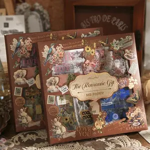 Vintage Material Paper, 100sheets/box Retro Handbook Background Paper, DIY Decorative Sticker For Scrapbooking & Journal Making, Valentine's Day Gift, Scrapbook Materials