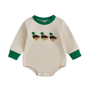 Newborn Baby Boy Girl Rompe Hunting Outfit Duck Embroidery Long Sleeve Crew Neck Bodysuit Newborn Infant Fall Clothes