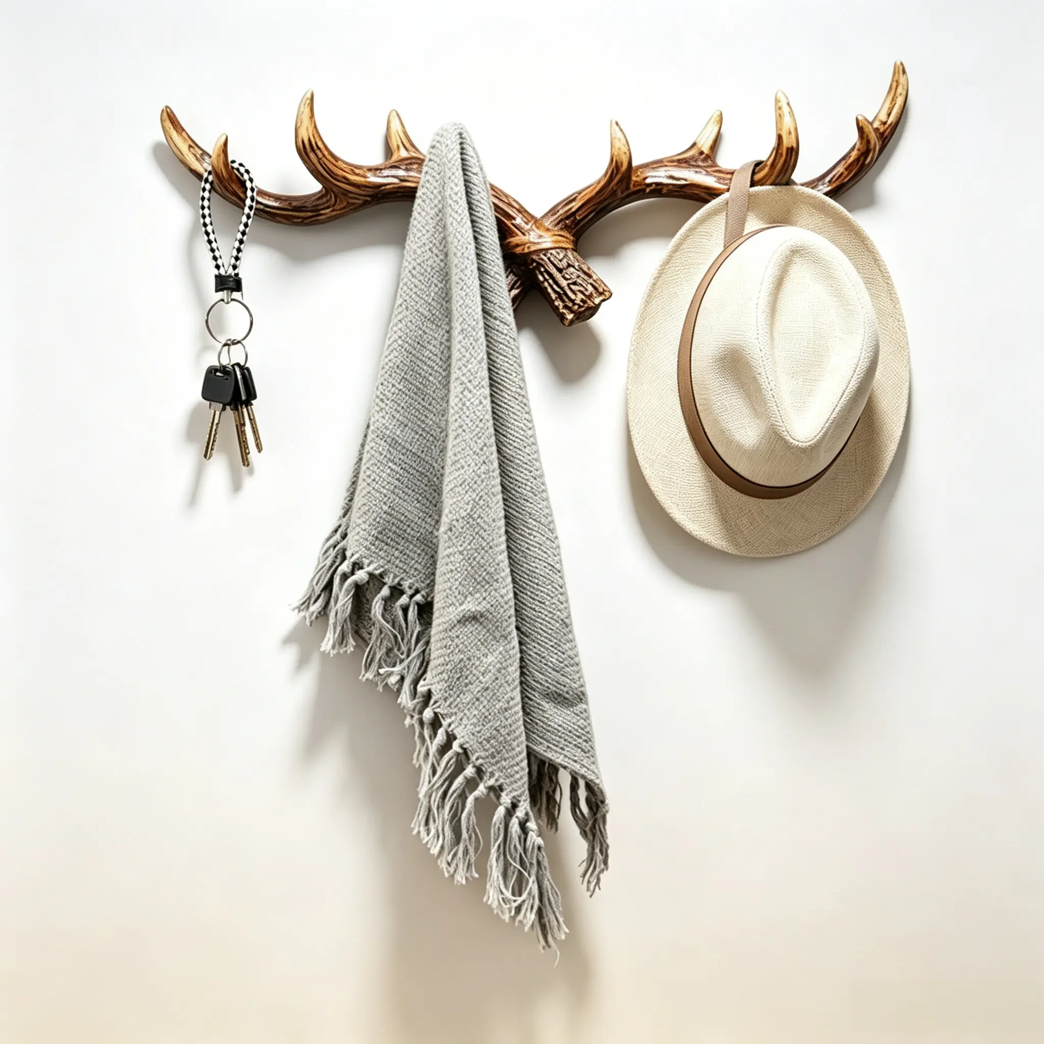 1-Pack Waterproof Rustic Faux Deer Antler Wall Hanger, Vintage Dark Wood Tone Resin Farmhouse Wall-Mount Organiser Hook for Hats, Scarves, Keys, Easy Installation Home Decor for Entryway, Bedroom