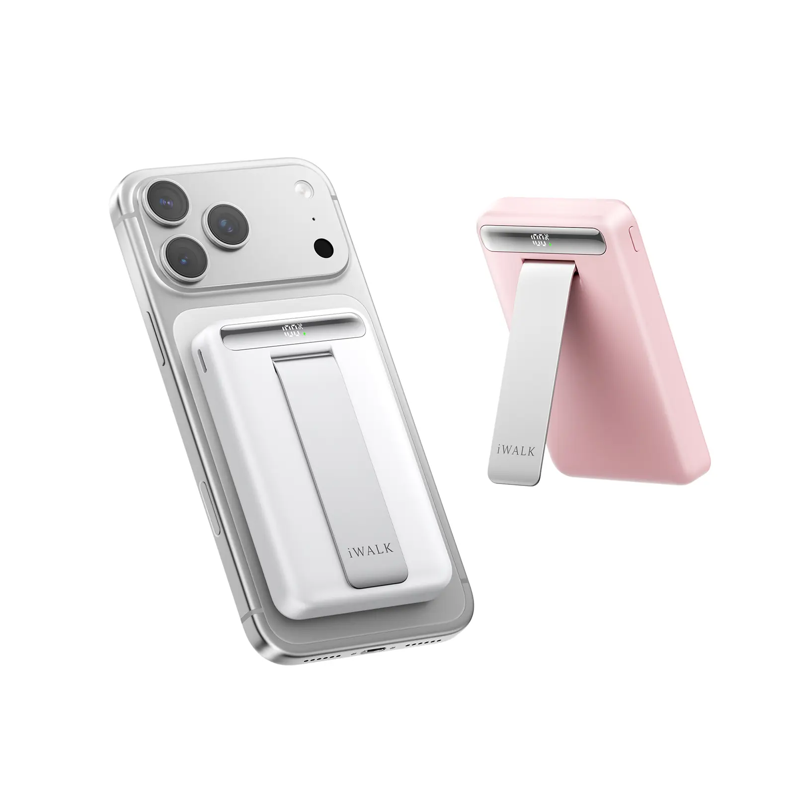 iWALK Qi2 Certified 15W Magnetic Wireless Power Bank 10000mAh Foldable Stand LED Display Fast Charging for iPhone 17/16/15/14/13/12 Pro/Pro Max/Plus/Mini White Metal Portable Rechargeable Battery Adjustable Stand Secure Charging - Charger, Accessories, Mo