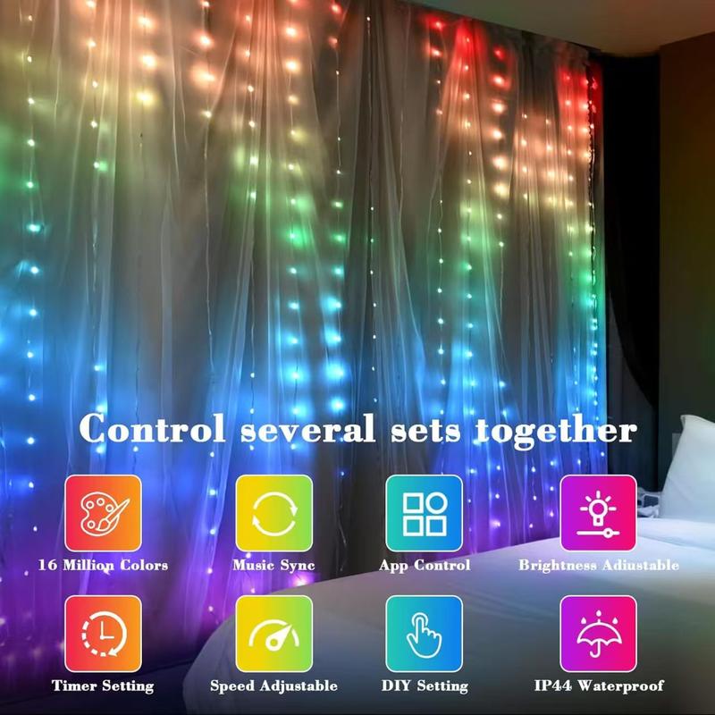 Smart LED Curtain Lights, Color Changing Wall Lights, Dynamic DIY Curtain String Lights for Bedroom Living Room Backdrop Decor Christmas Halloween Parties, 400 RGB LEDs