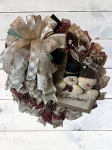 Snowman Christmas | Elegant Neutral Holiday Wreath | Handmade Winter Door Decor