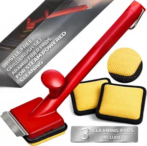 Grill Brush Bristle Free with 3 Replacement Brush Heads, Easy-Fit Cleaning Tool for Cast Iron/Stainless Steel Grates, Safe Barbecue Grill Cleaner