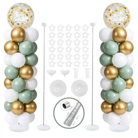 2-Pack Balloon Column & Arch Kit, 7ft Adjustable Reusable Metal Telescopic Stand with Plug-in Water Base, Fast Party Setup, Quick Plug Setup, Stable Arch Support for Birthday, Wedding, Graduation Decor
