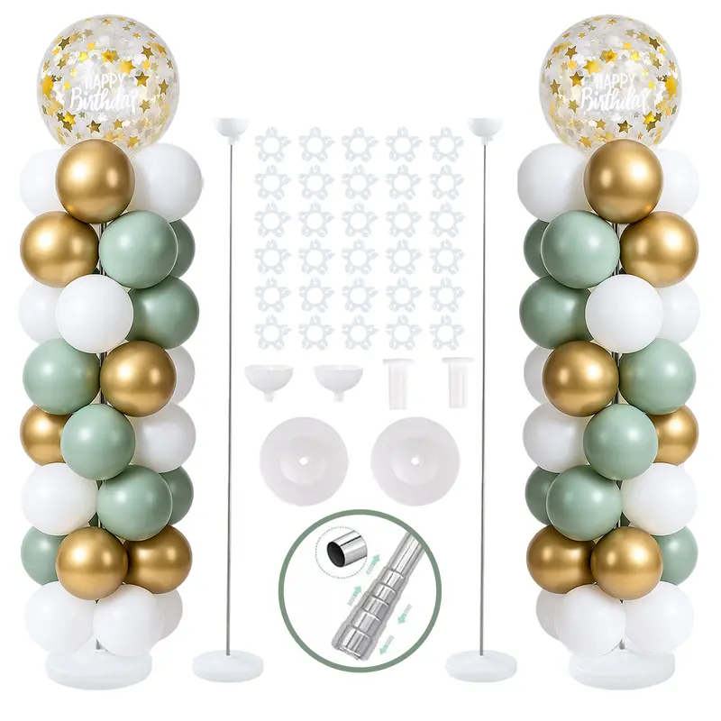 2-Pack Balloon Column & Arch Kit, 7ft Adjustable Reusable Metal Telescopic Stand with Plug-in Water Base, Fast Party Setup, Quick Plug Setup, Stable Arch Support for Birthday, Wedding, Graduation Decor