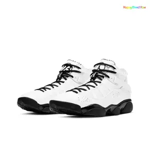 Black and White High-Top Basketball Shoes with Integrated Design Elements from Multiple Generations
