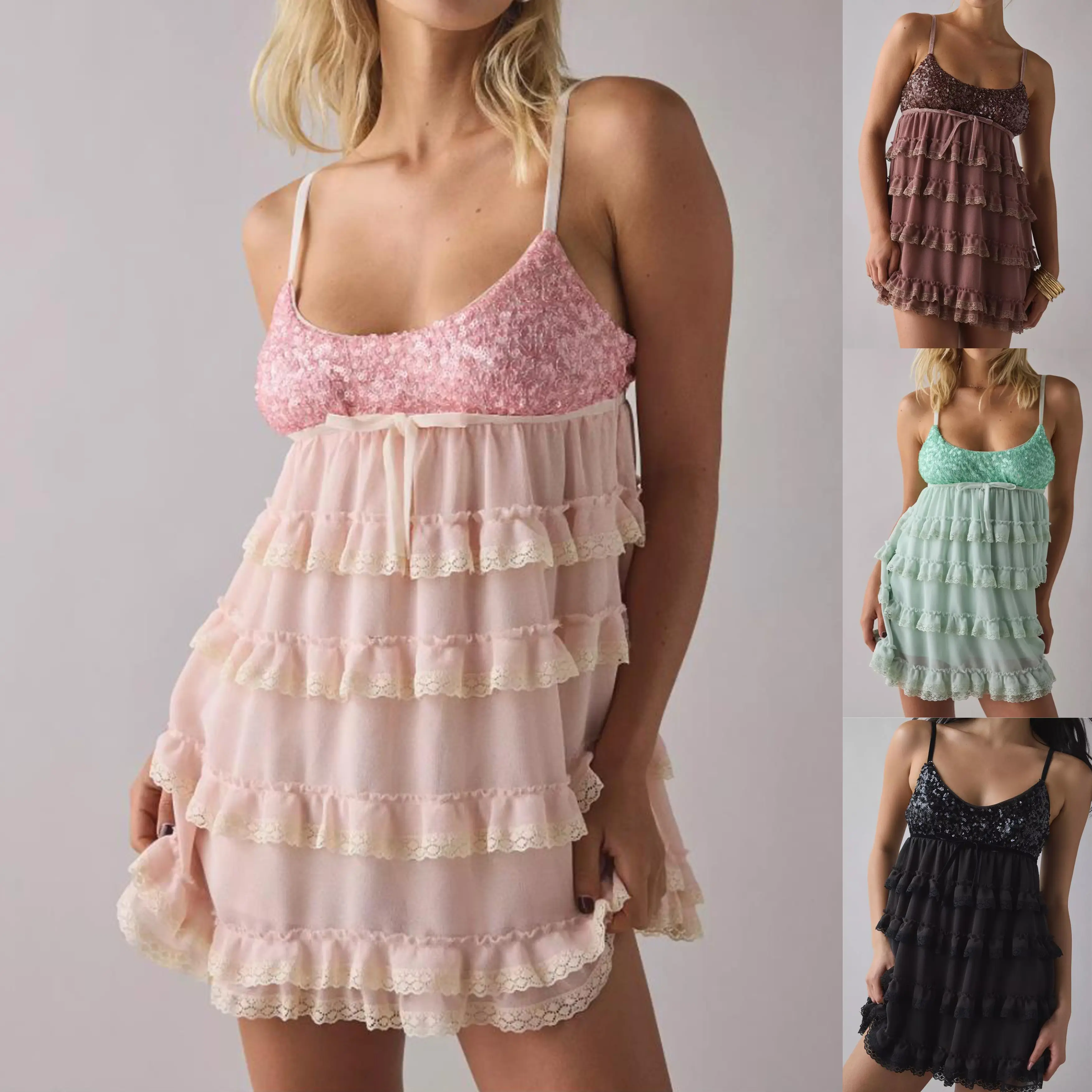 chinese dress ladies Patbo Rhythmic Lace Tie Shoulder Mini Dress main image 0