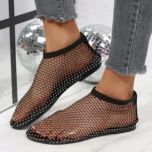 Sandals for Women Sparkly Flats Hollow Mesh Slip On House Slippers Round Toe No Slip Lightweight Breathable Shoes