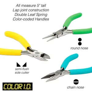Plier Set Color ID 3 Piece Set Economy (Pro Quality) Side Cutter, Round Nose, Chain nose. Beading Gift Basket Supplies