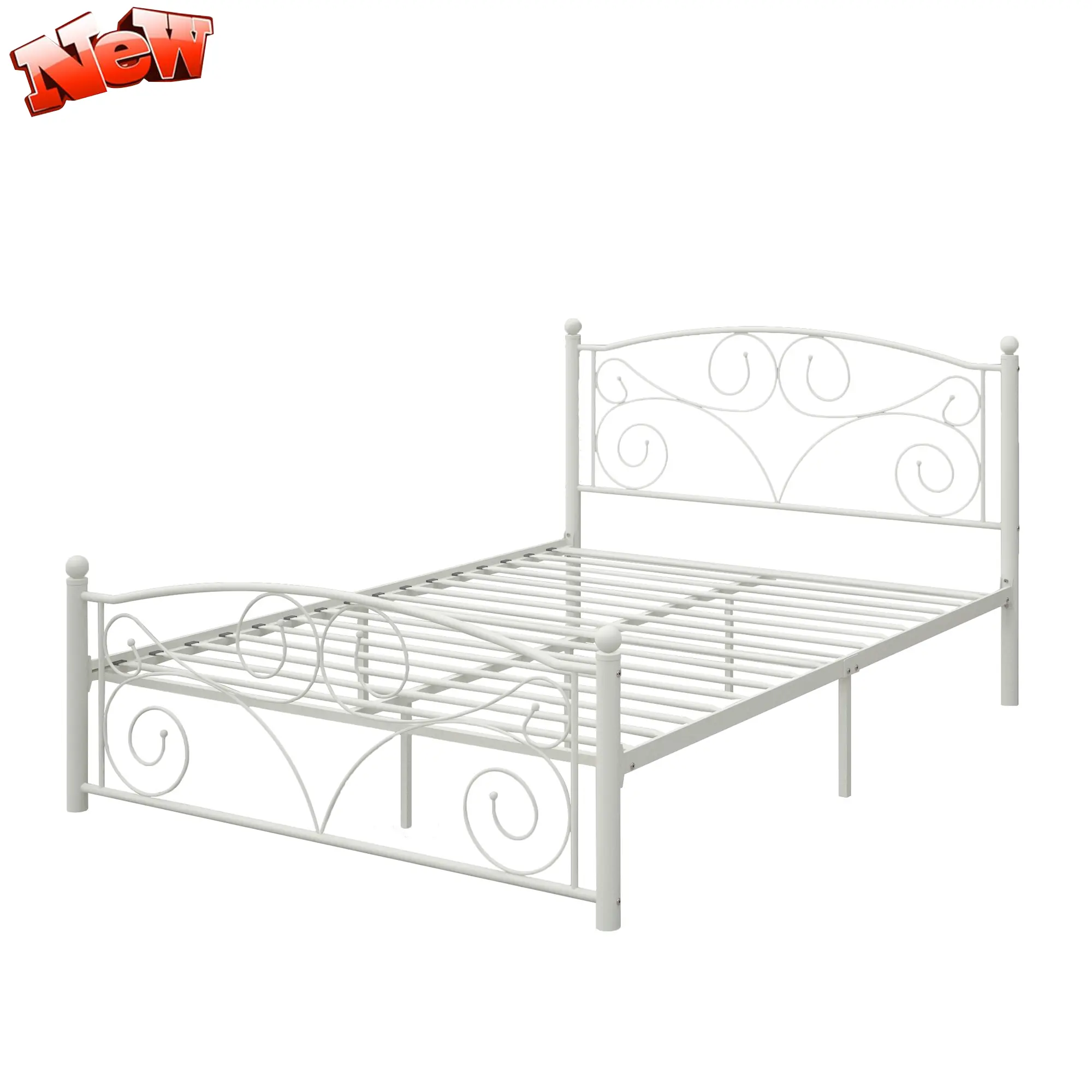 Bed Frame Full Size, Heavy Duty Metal Full Platform Bed Frame with Butterfly Pattern Headboard & Footboard, Vintage White Full Bed Frame for Bedroom, No Box Spring Needed, Easy Assembly, White