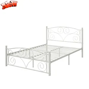 Bed Frame Full Size, Heavy Duty Metal Full Platform Bed Frame with Butterfly Pattern Headboard & Footboard, Vintage White Full Bed Frame for Bedroom, No Box Spring Needed, Easy Assembly, White