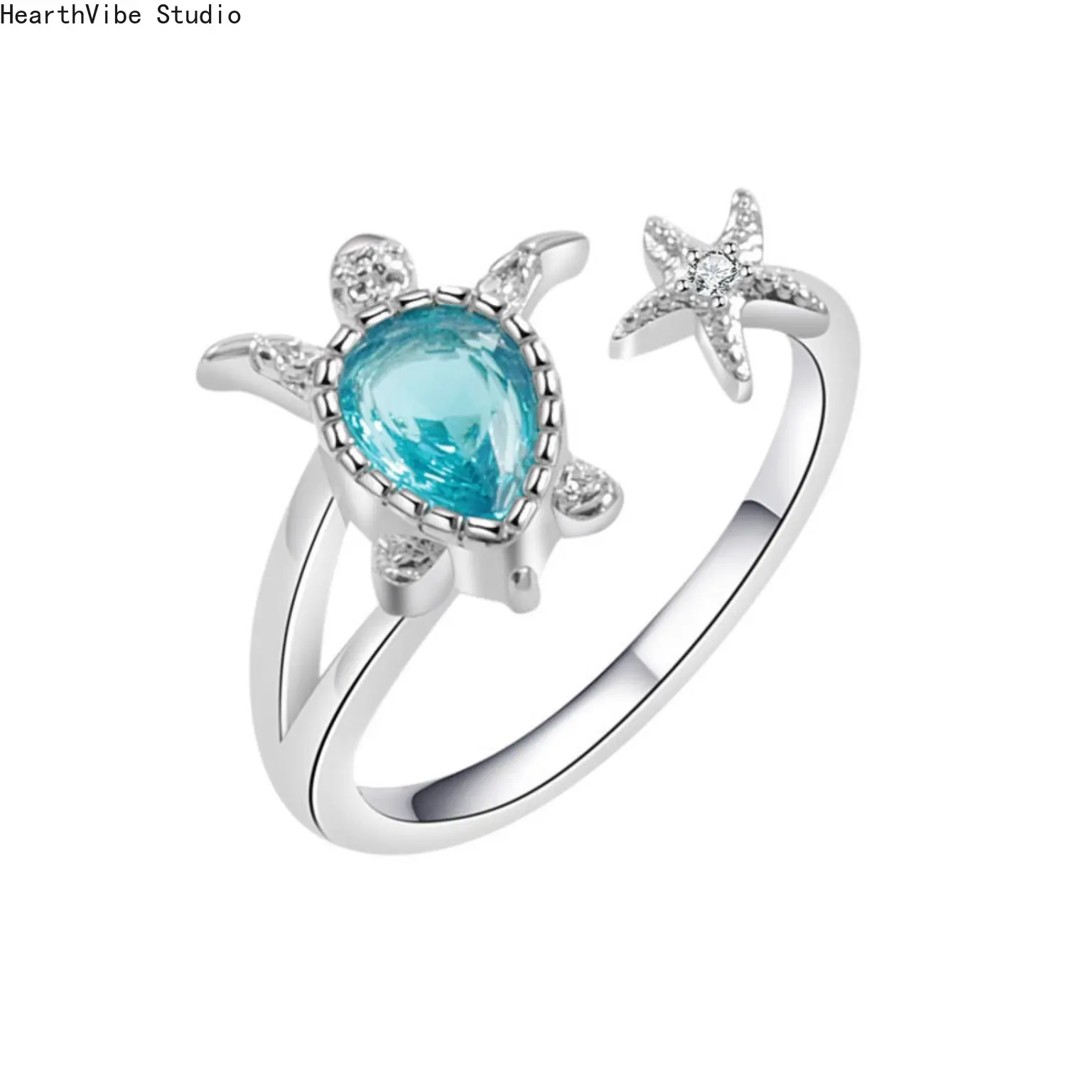 Ocean Series Animal Theme Sea Turtle Ring, Adjustable Open Band - Adjustable Open Rings for Summer Beach Vacations (Sports & Outdoor Accessories), Animal Theme Ring