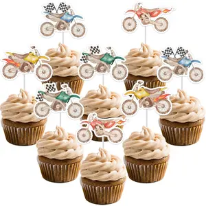 1Set Jollboom 24Pcs Dirt Bike Cupcake Toppers Boys Motorcycle Birthday Decorations Doublesided Printing Cupcake Topper for Dirt Bike Motorcycle Motocross Extreme Sports Racing Birthday Baby Shower Party