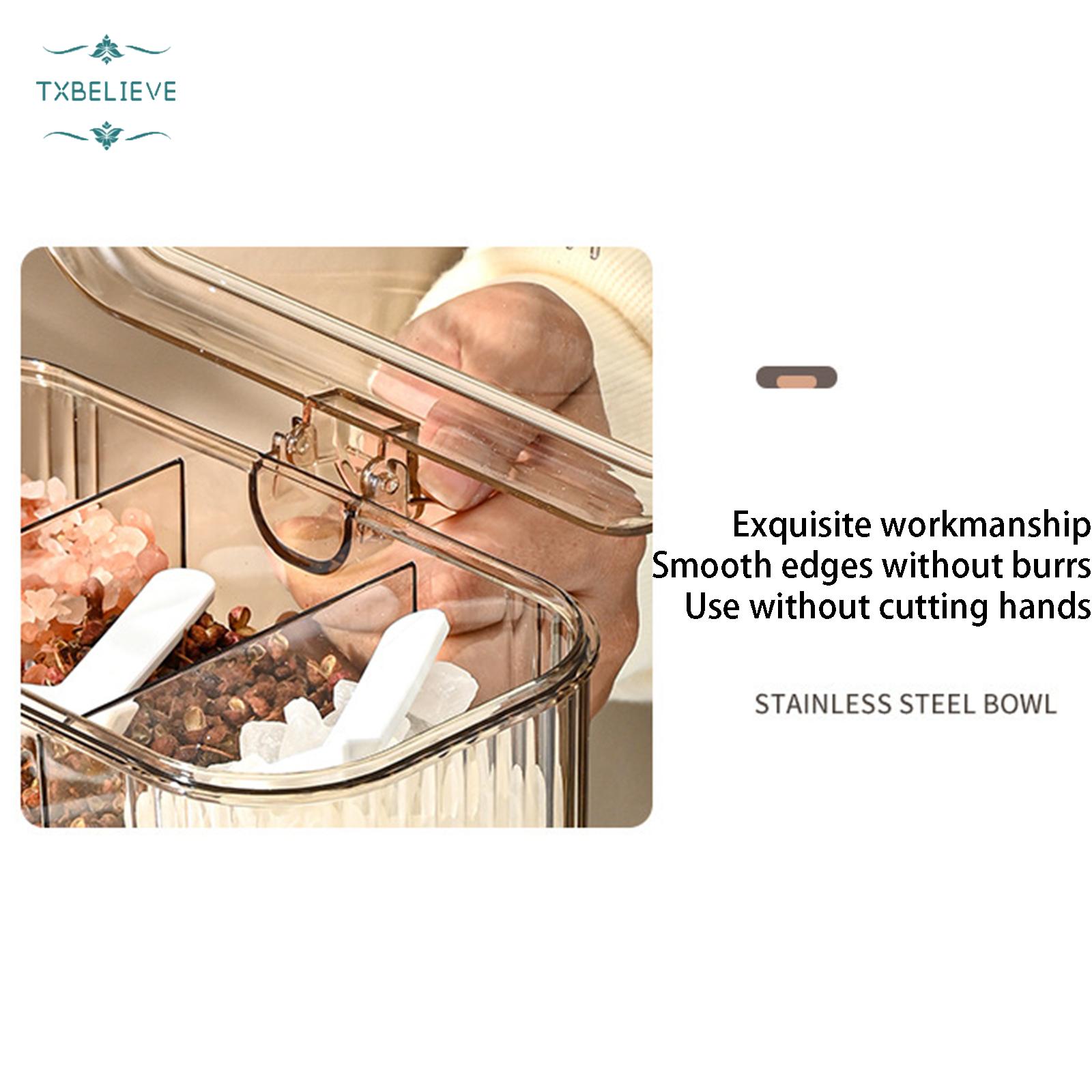 Kitchen 3-Compartment Seasoning Box with Lid — Simple & Fresh Home-Use Divided Container for Salt, MSG, Chicken Essence, and Spices