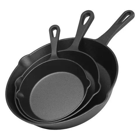 LOVEWE 3-Piece Pre-Seasoned Cast Iron Frying Pan Set - Non-Stick, Ergonomic Handle, Easy to Clean Kitchen Supplies Suitable for Ovens, Induction Cooktops, Gas Stoves Cookware Oil