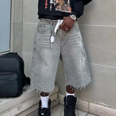 Purple Men Designer Rhinstone Shorts TikTok Shop