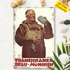 Franken Culture Iron Art Decorative Painting, Monk Brewing Metal Sign Poster, 8x12 Inch Bavarian Aluminum Board, Home Office Cafe Garage Decoration