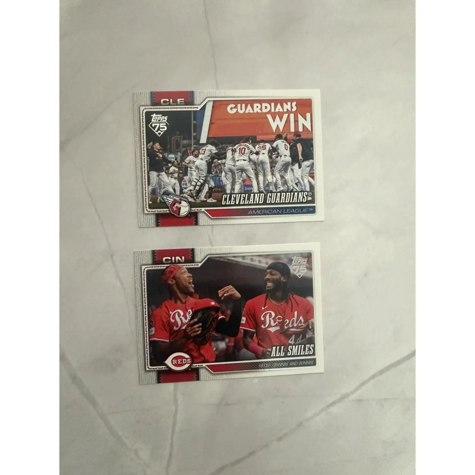 Set of 2 Cleveland Guardians Win & All Smiles Baseball Cards American League Edition