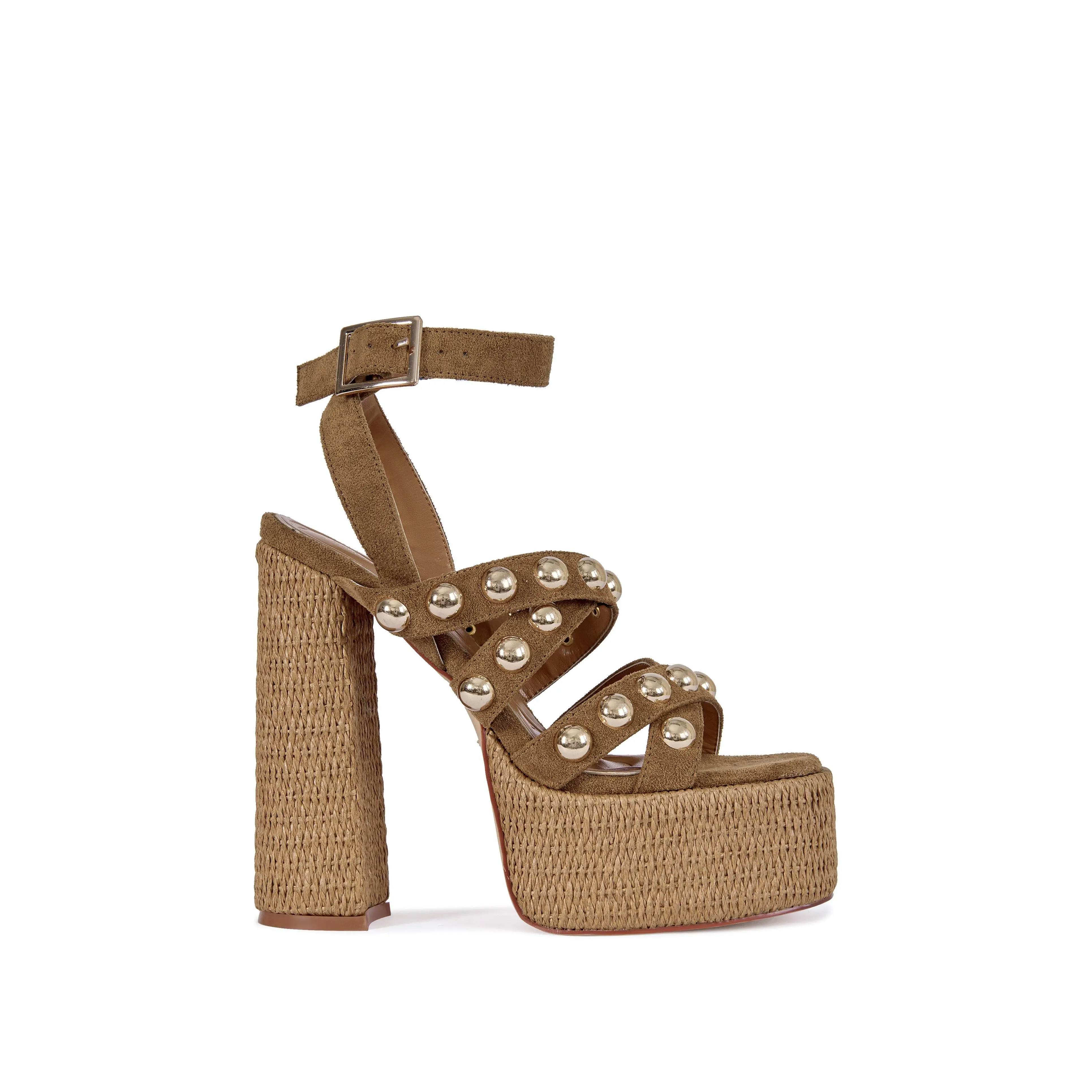 YARA-BROWN PLATFORM STUDDED SANDAL
