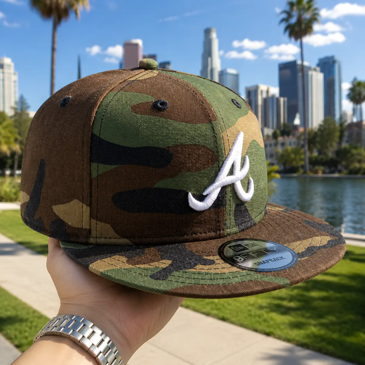 Men's Atlanta Braves New Era Camo Basic 9FIFTY Snapback Hat | Military Camouflage Streetwear Hat for Men & Women Outdoor Fashion