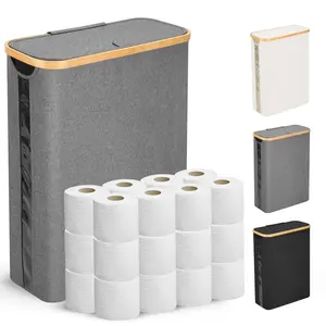 Large Toilet Paper Storage Basket with Lid, Slim Toilet Paper Organizer, Hold up to 20 Regular Rolls or 15 Mega Rolls