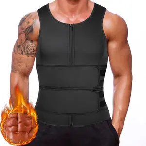 Menswear Neoprene Sauna Zipper Waist Trainer Vest Full Coverage Tummy Control Compression Top for Fitness Gym Outfits Sweat Shapewear Suit Soft Adjustable Exercise Vest Solid Sports Vest