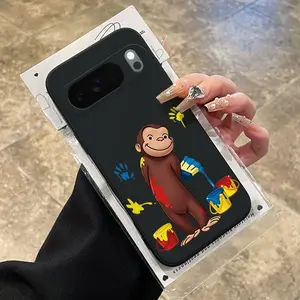 Rounded Edge Phone Case for Google Pixel 10 9 8 7 Pro A XL Monkey Art Play Pattern Shockproof Liquid Silicone TPU Bumper Drop Protection Cover Smartphone Casing