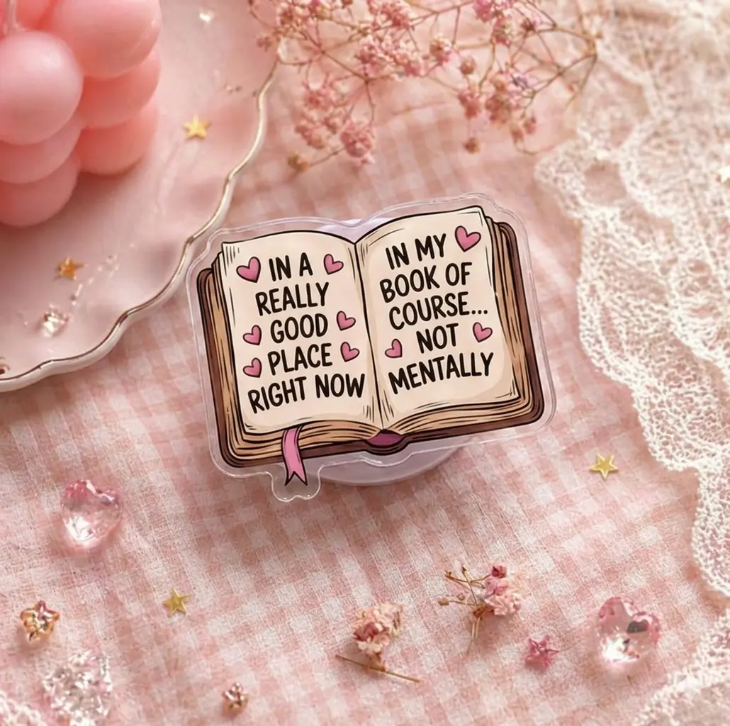 Open Book Phone Grip with Funny Reader Quote, Aesthetic Bookish Phone Stand for iPhone Android Accessories